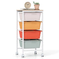 4 Drawer Rolling Storage Cart Mobile Utility Organizer With MDF Wooden Top (Macaron)