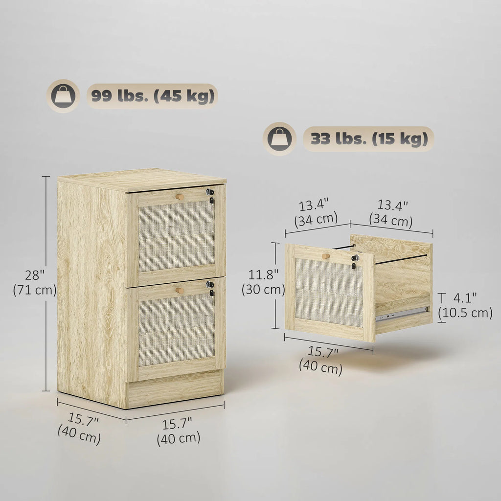 2 Drawer Filing Cabinet with Lock Boho File Cabinet for A4 Letter Size Files