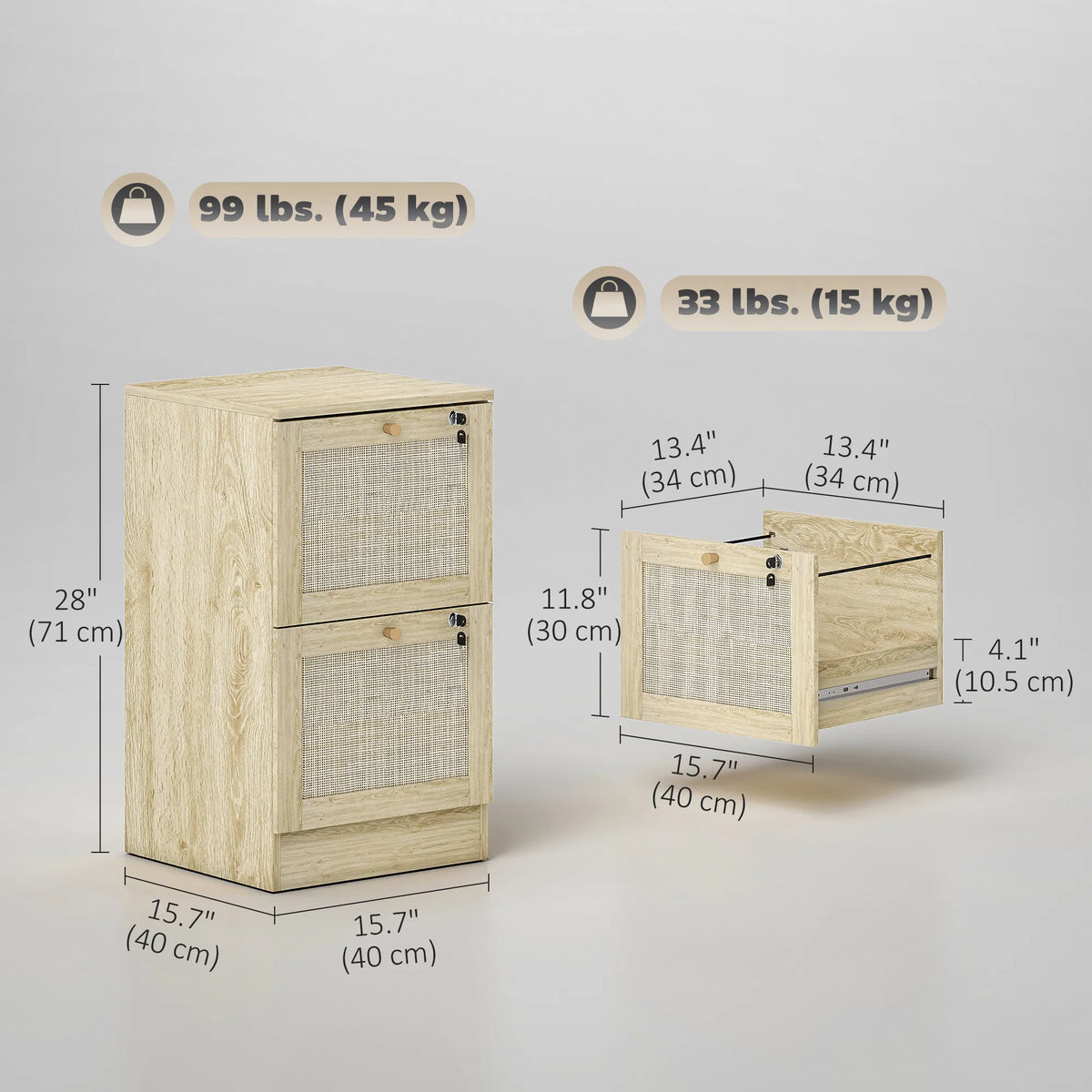 2 Drawer Filing Cabinet with Lock Boho File Cabinet for A4 Letter Size Files