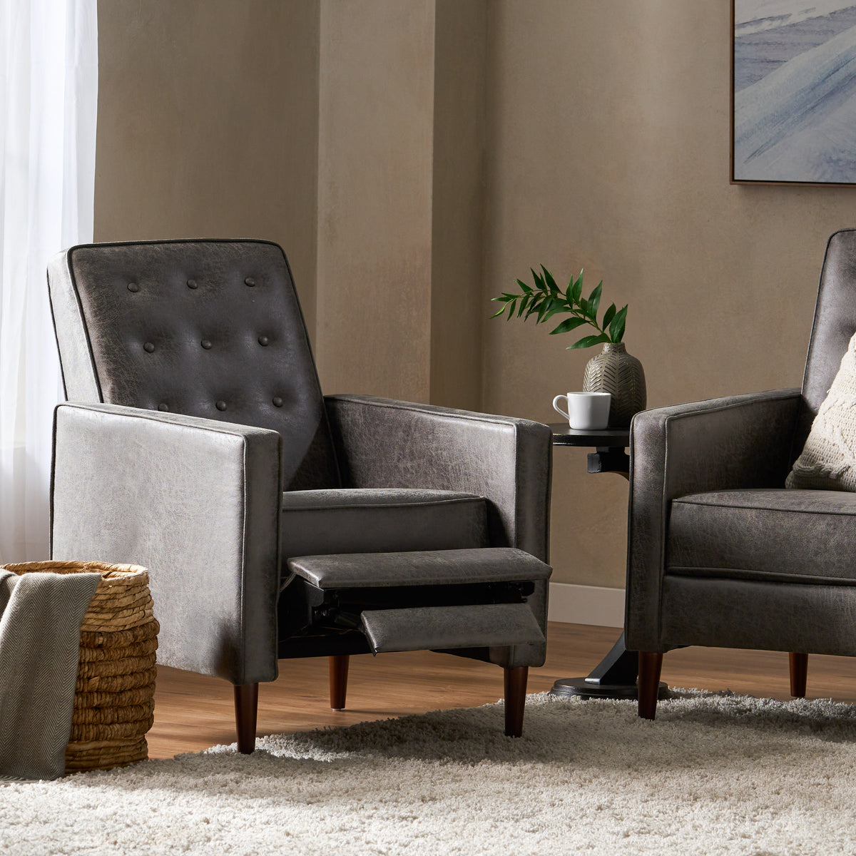 Fabric Recliner Chair Mid Century Modern Recliner Pushback Single Recliner Sofa - Image 3