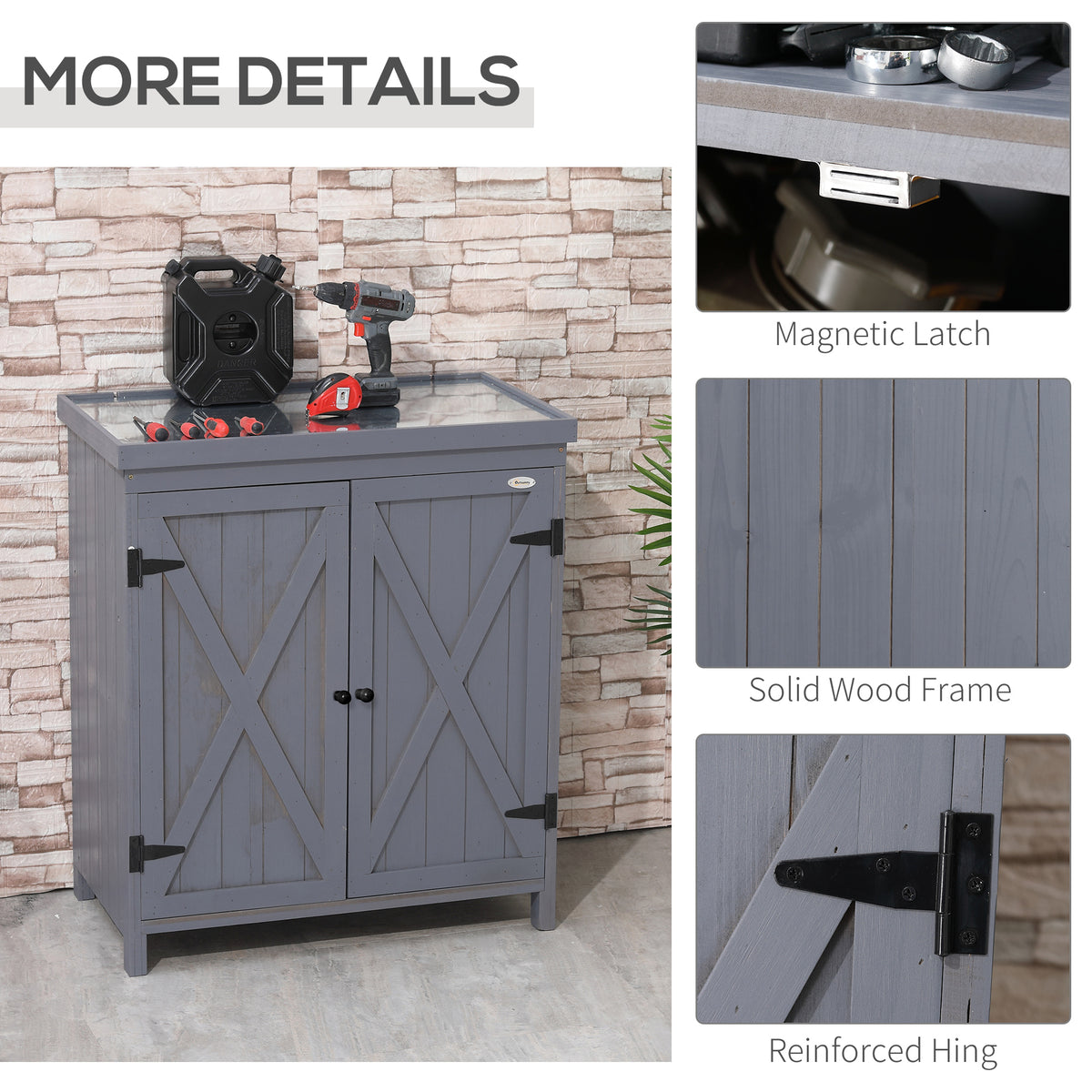 Outdoor Storage Cabinet Outdoor Tool Shed with Galvanized Top and Two Shelves - Image 3