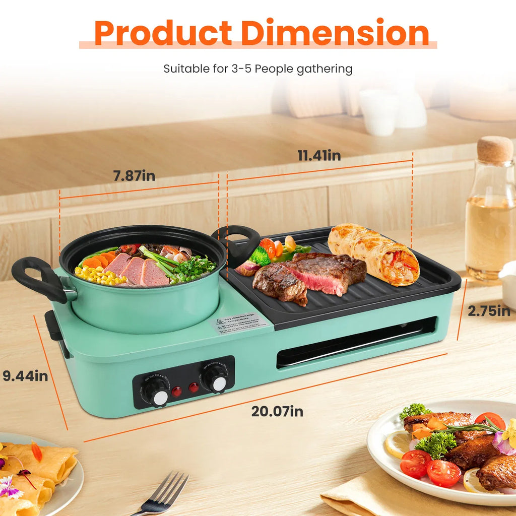Electric Hot Pot with Grill 1600W 3 in 1 Smokeless Raclette Table Grill for - Image 5