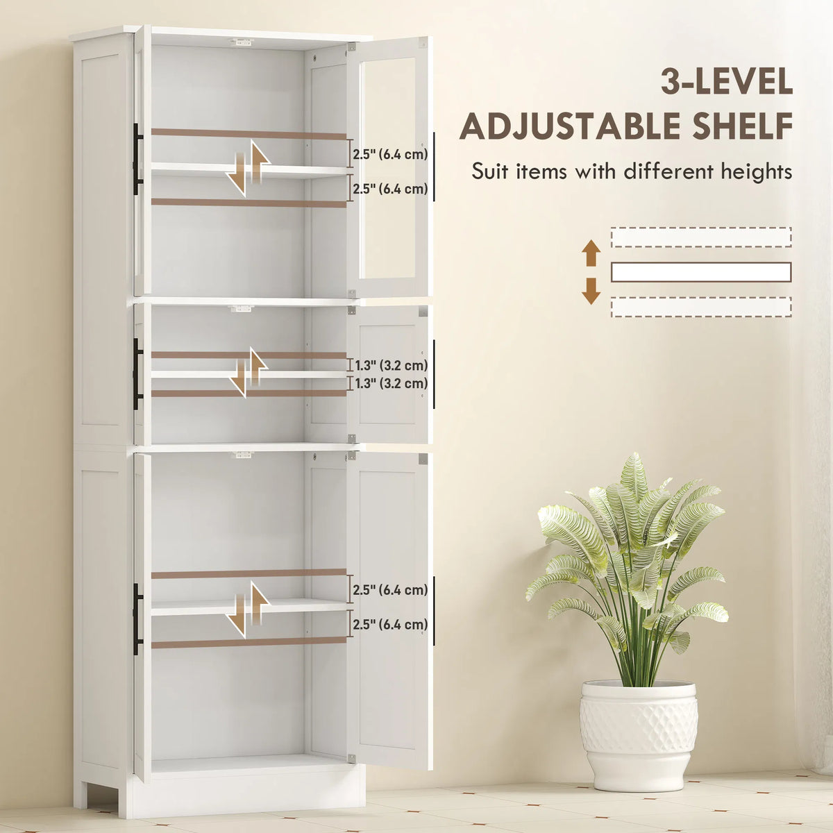 67" Tall Bathroom Storage Cabinet Modern Freestanding Bathroom Cabinet with - Image 4