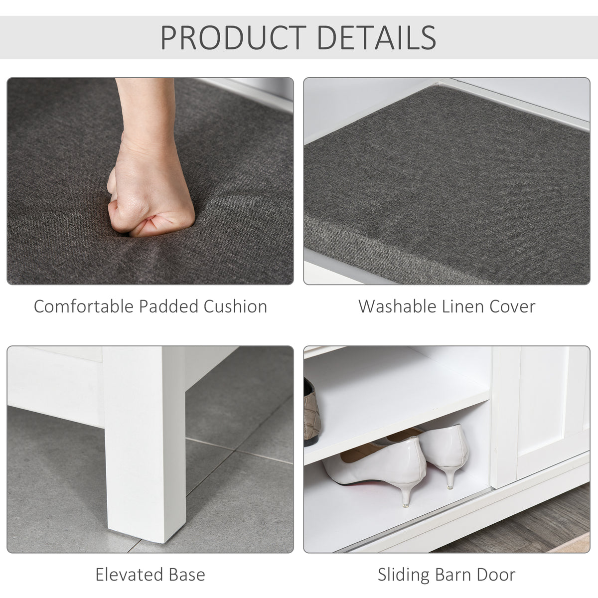 White Entryway Shoe Bench with Sliding Barn Door