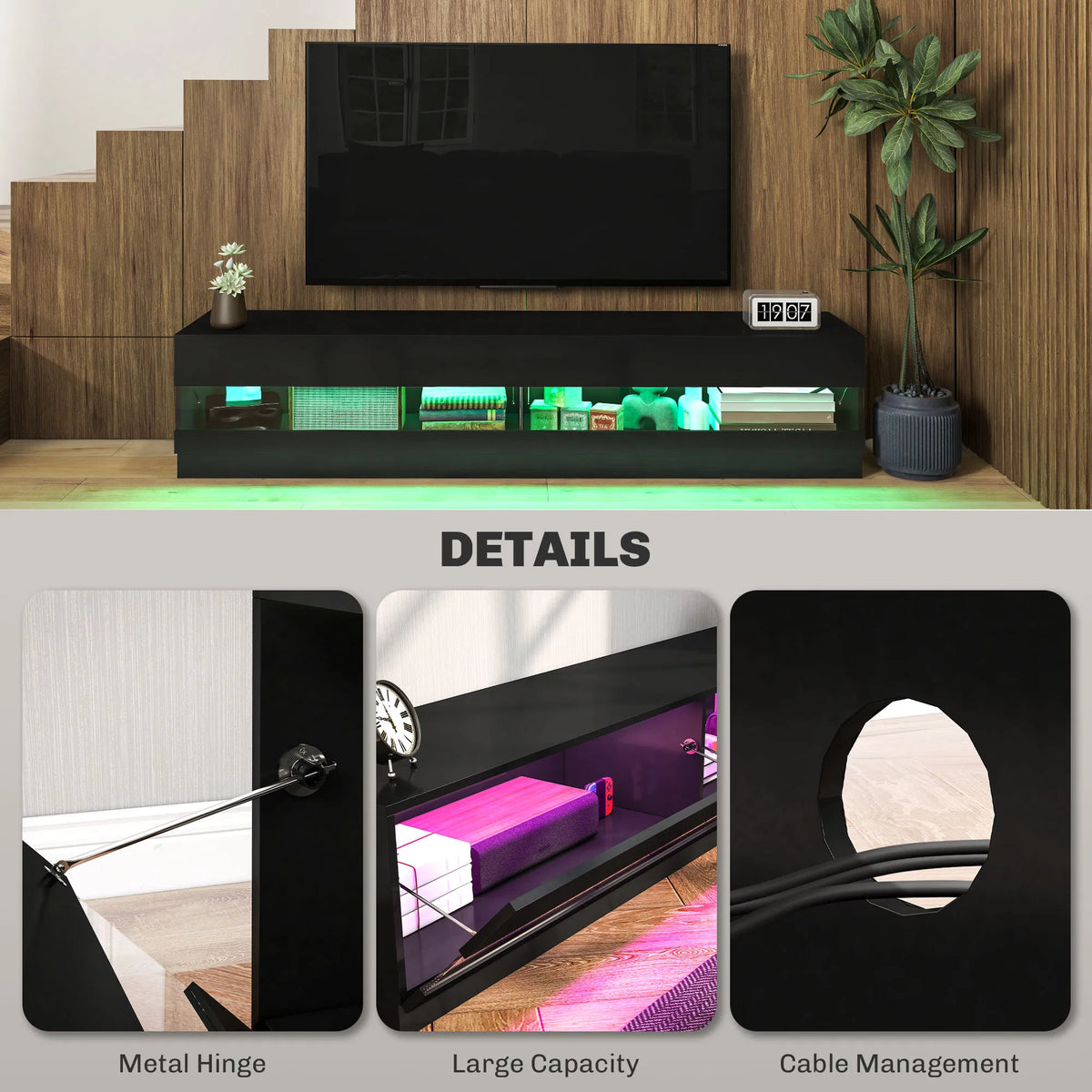 Lighted TV Stand for TVs up to 75" TV Cabinet with Storage for Living Room - Image 5