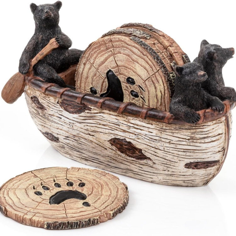 6 Piece Bear Coaster Set Handcrafted Black Bear Drink Coasters Rustic Cabin - Image 4