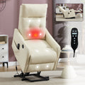 Beige PU Single Motor Power Lift Recliner Chair with Massage and Heat for