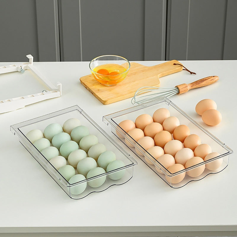 refrigerator drawer style transparent egg packaging and components