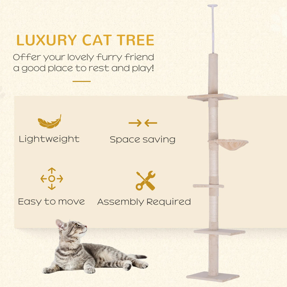 8.5ft Cat Climbing Tree 5 Tier Kitty Activity Center with Scratching Post Beige