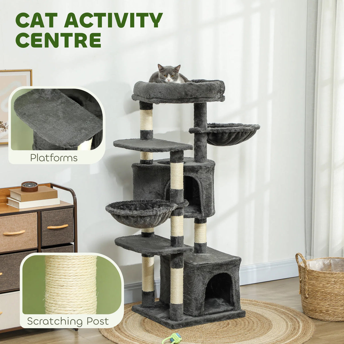 52.5" Cat Tree Tower with Scratching Posts Cat Condos Bed Platforms