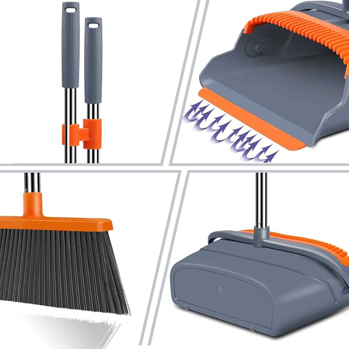 Self Cleaning Broom And Dustpan Set With Teeth Stand Up Sweeper For Indoor And - Image 2