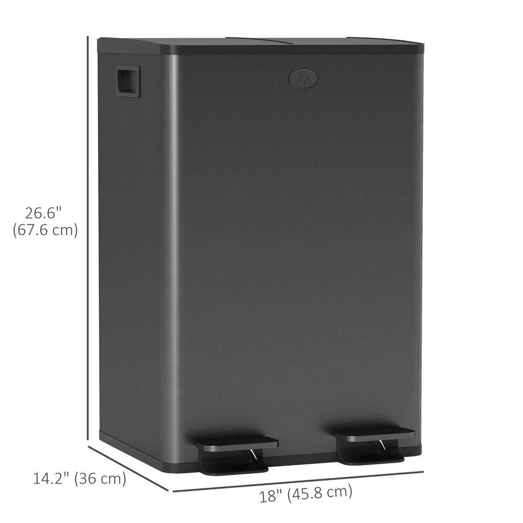 Dual Garbage Bin Soft Close Trash Can with Foot Pedal 2 x 28 Liter Garbage