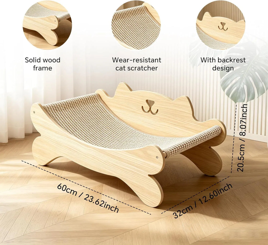 Cat Scratcher Bed for Indoor Cats Kitten Bed Cat Hammock with Solid Wood Frame - Image 5