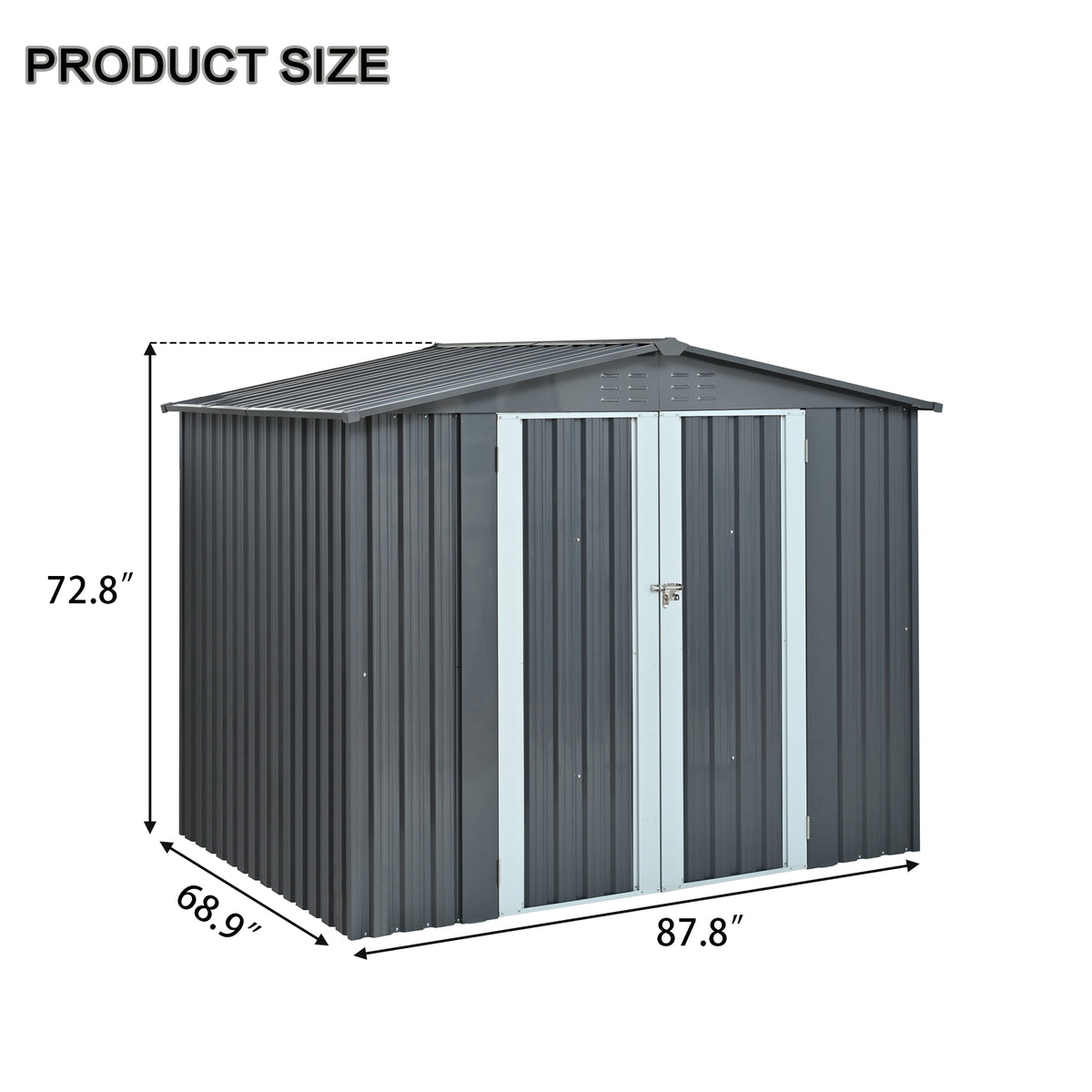 Metal Storage Shed With Double Doors Heavy Duty Galvanized Steel Outdoor - Image 4
