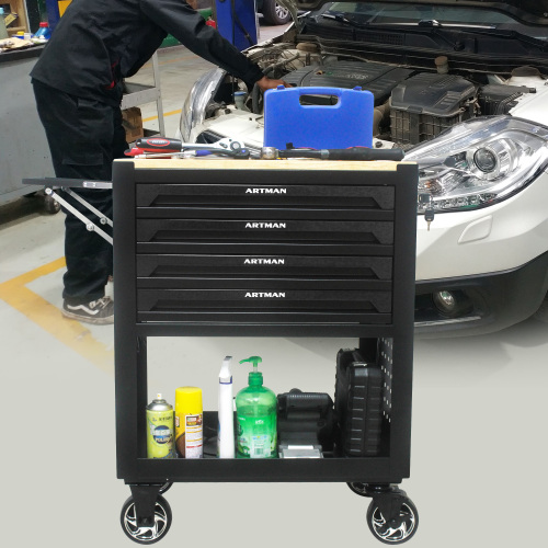 Black Four-Drawer Multifunctional Tool Cart