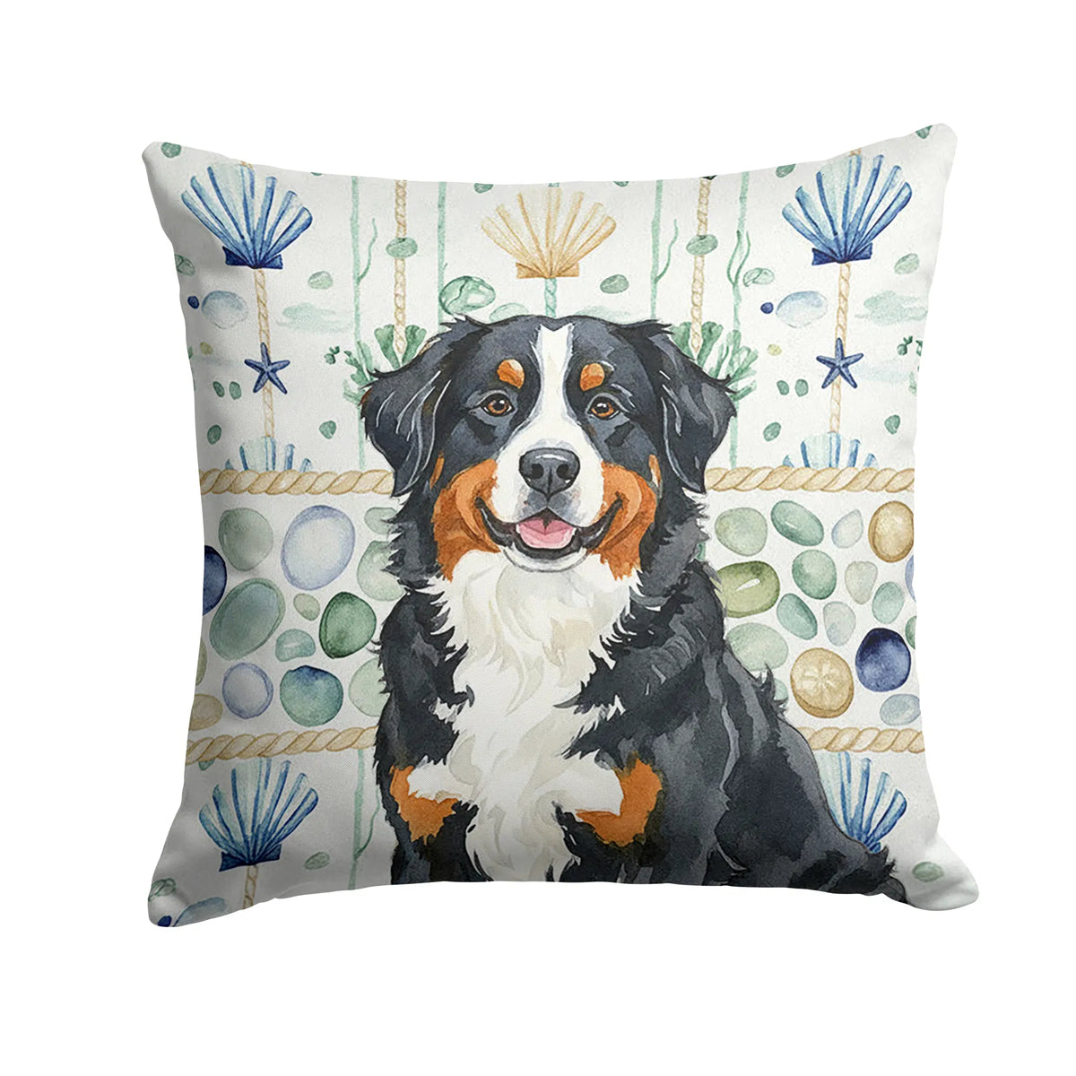 Bernese Mountain Dog Coastal Sea Glass Throw Pillow Decorative Indoor Outdoor