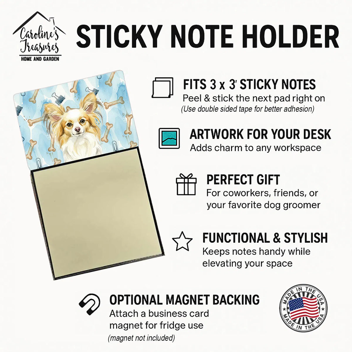 Lemon And White Papillon Coworker Watercolor Sticky Note Holder Refillable - Image 3
