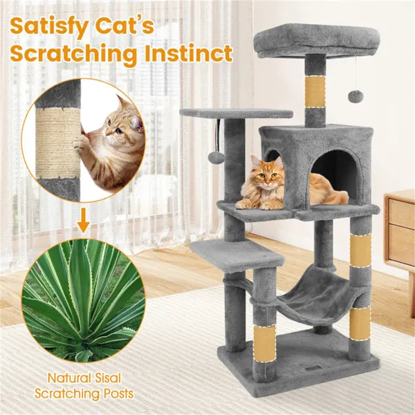 44" Multi Level Cat Tree With Spacious Top Perch 2 Door Condo & Hammock For - Image 3