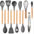 Non Stick Silicon 12 Pcs Heat Resistant Wooden Handle Kitchen Cooking