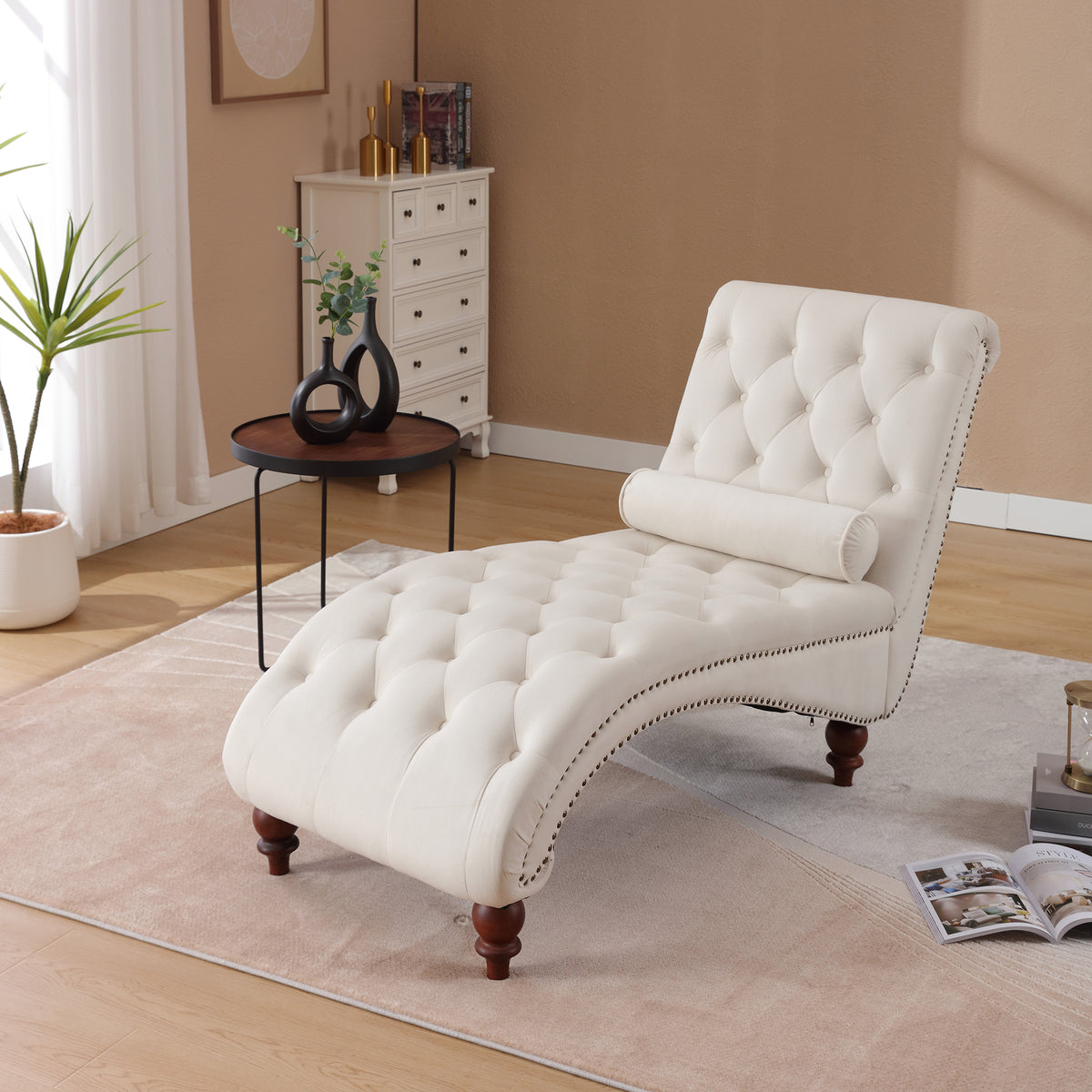 Classical Velvet Recliner Chair with Button Tufting & Silver Nailhead Trim - Image 3