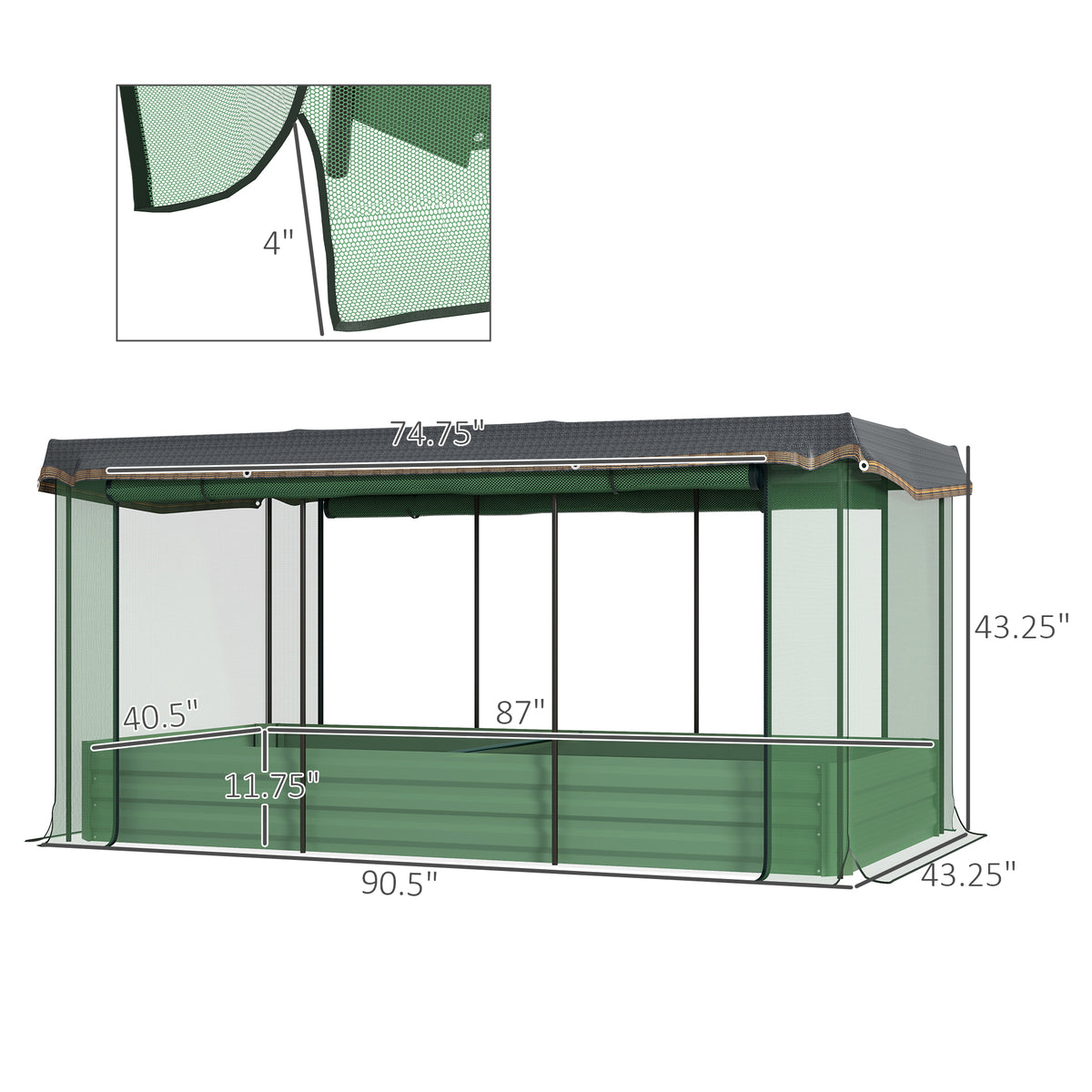 Green Raised Garden Bed with Crop Cage and Shade Cloth
