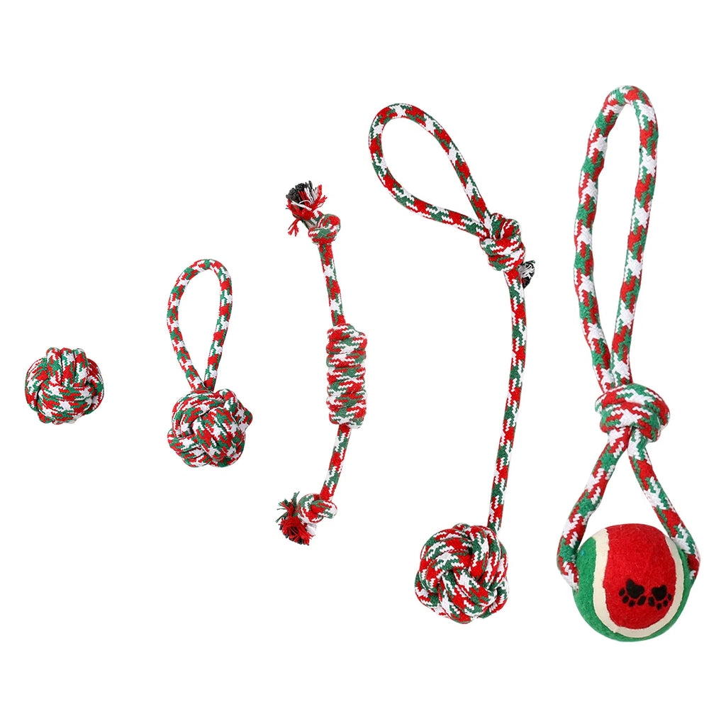 5Pcs Christmas Dog Rope Chew Toys Dog Interactive Toys Set for Puppy Small - Image 4