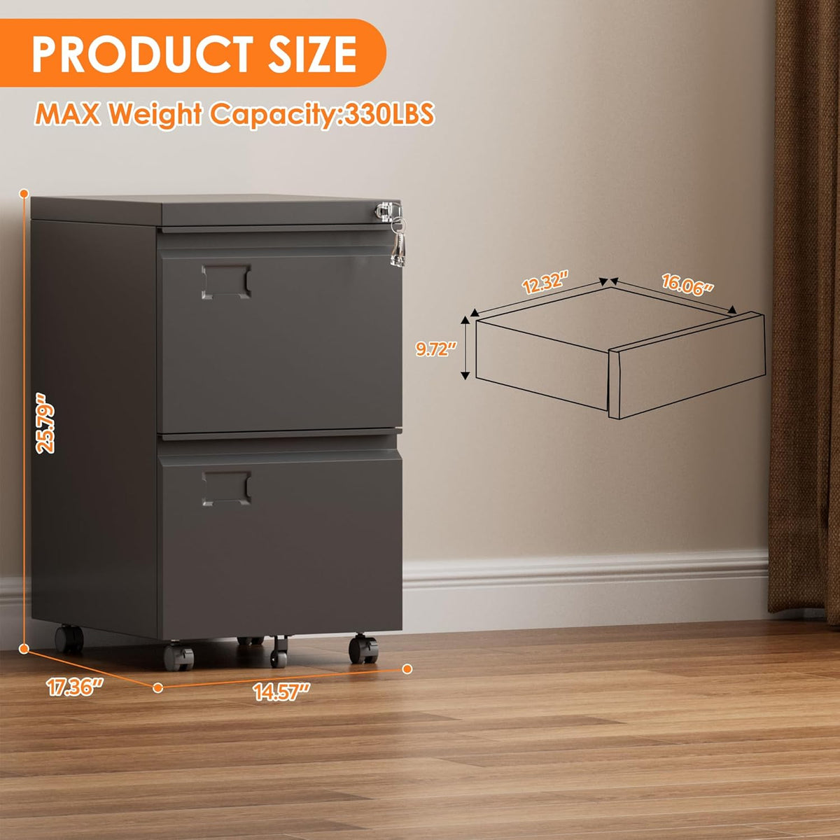 2-Drawer Mobile File Cabinet for Home Office