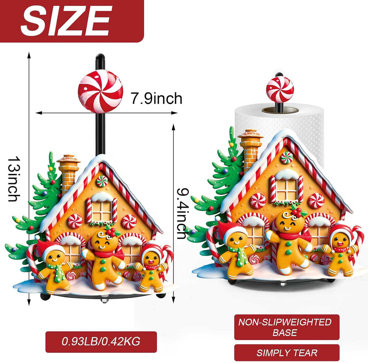 Christmas Paper Towel Holder 3D Gingerbread House Design Large Metal Stand - Image 2