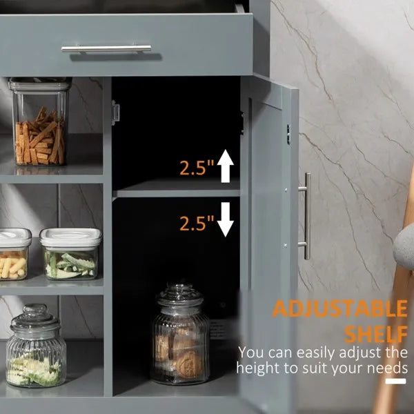 Compact Kitchen Island Cart on Wheels Rolling Utility Trolley Cart Grey AS - Image 5