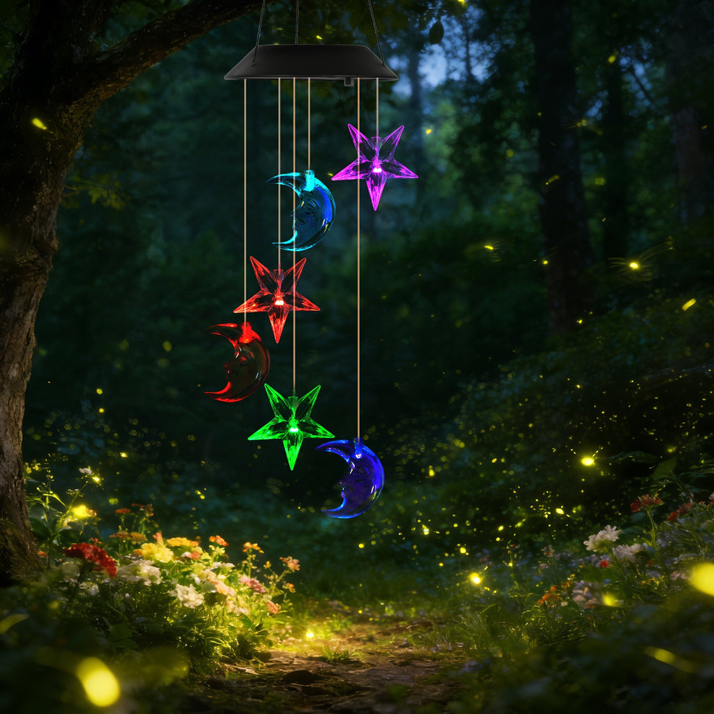 1Pcs Solar Moon And Star Wind Chime 7 Color Changing Wind Chime For Outside - Image 3