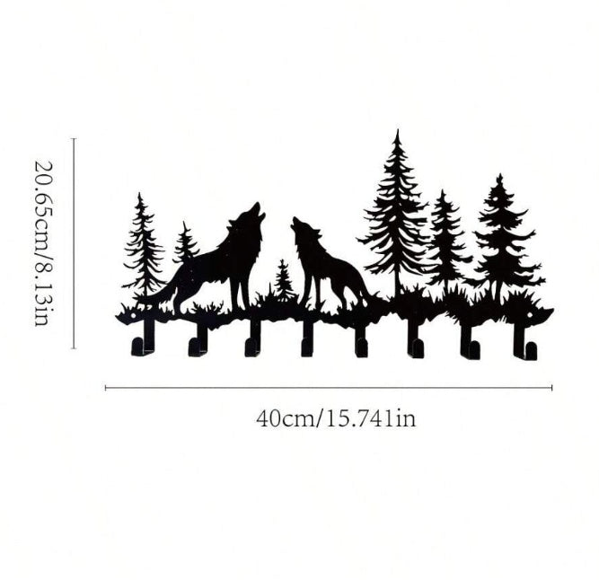 rustic wolf wall-mounted key holder with hooks