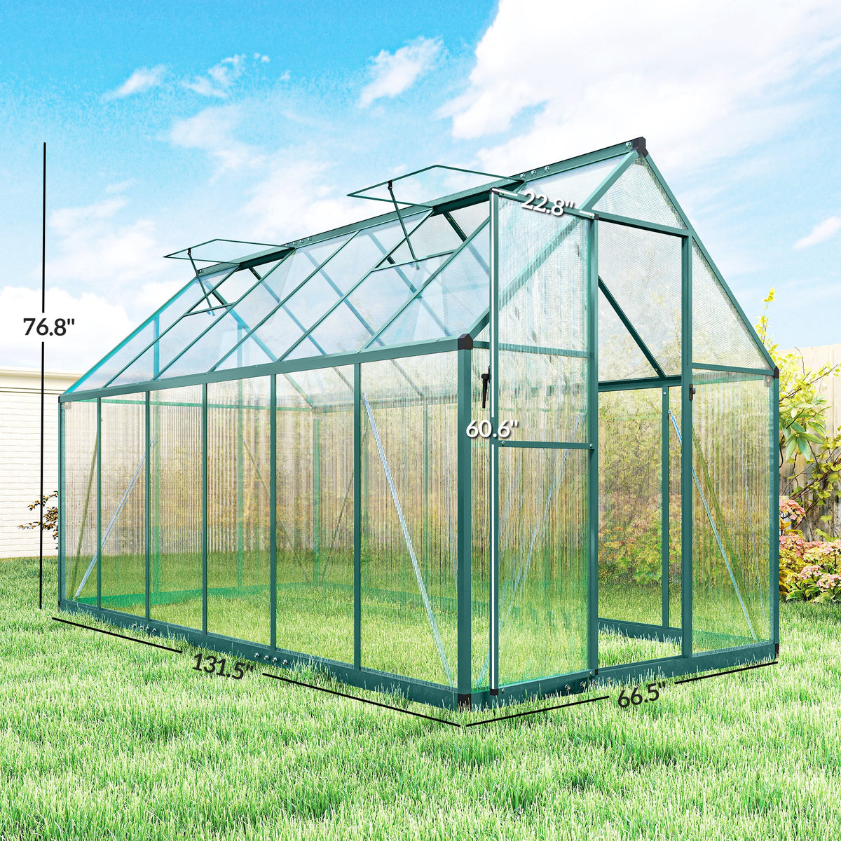 8x10ft walk in polycarbonate greenhouse detail and structure