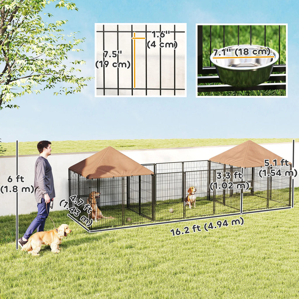 Outdoor Dog Kennel with 2 Rooms Rotating & Adjustable Height Bowls Waterproof - Image 4