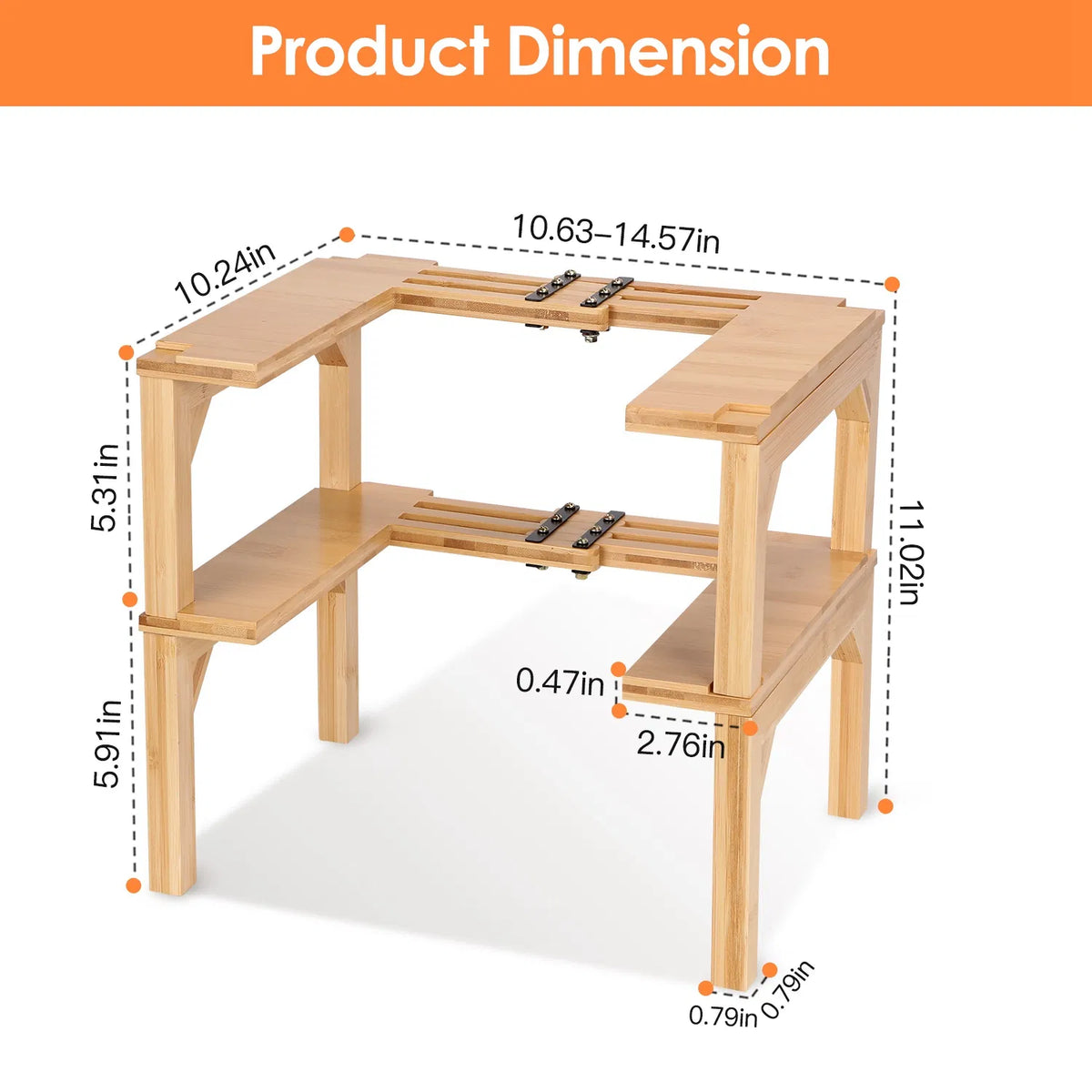 2 Tier Kitchen Spice Rack Expandable Bamboo Spice Organizer Cabinet Stackable