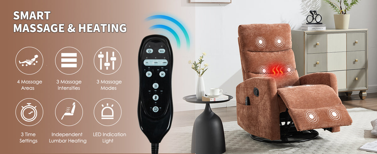 Heat Massage Manual Recliner Chair with Rocker and Swivel in Fabric for Living - Image 2