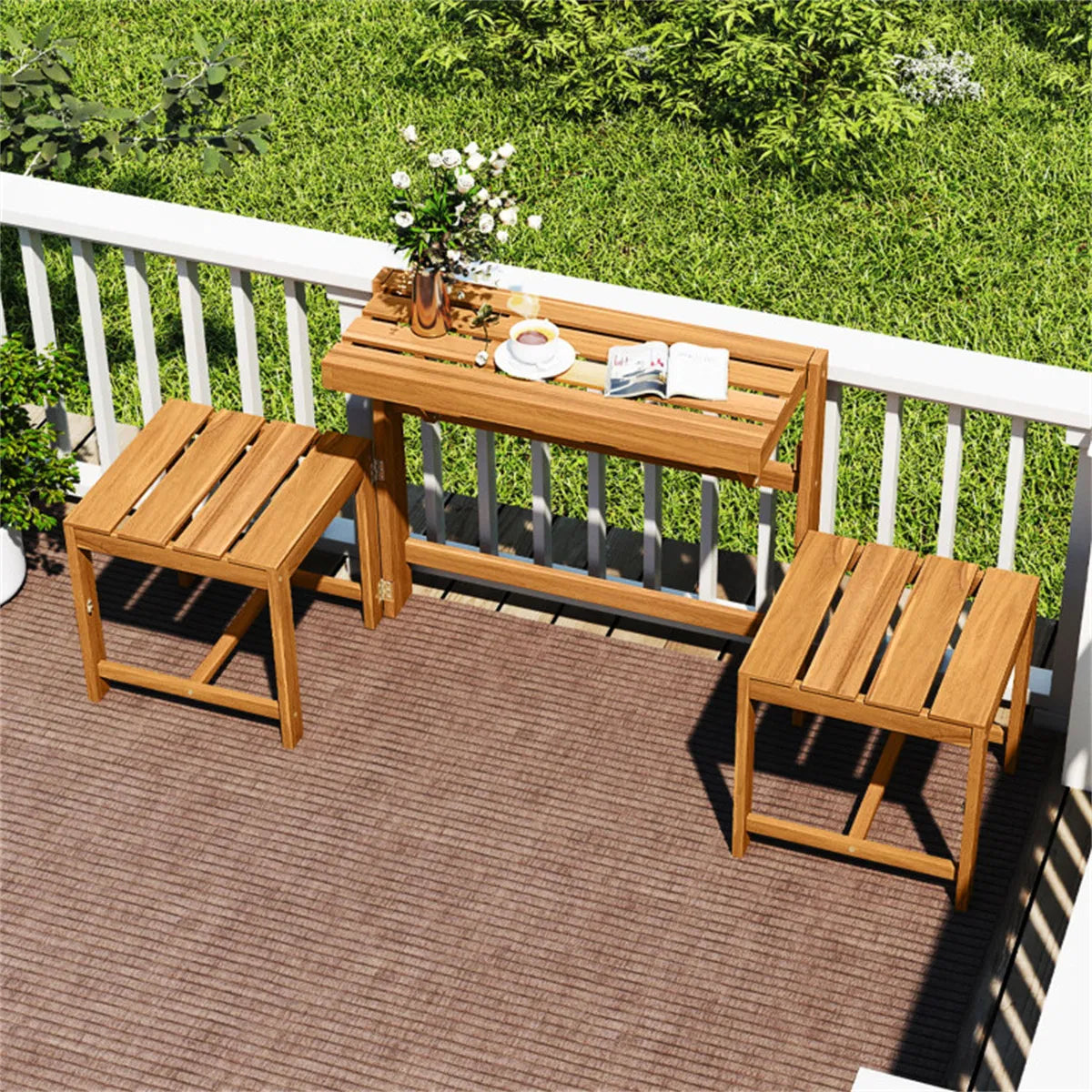In Convertible Outdoor Acacia Wood Furniture Natural Loveseat Table Chairs