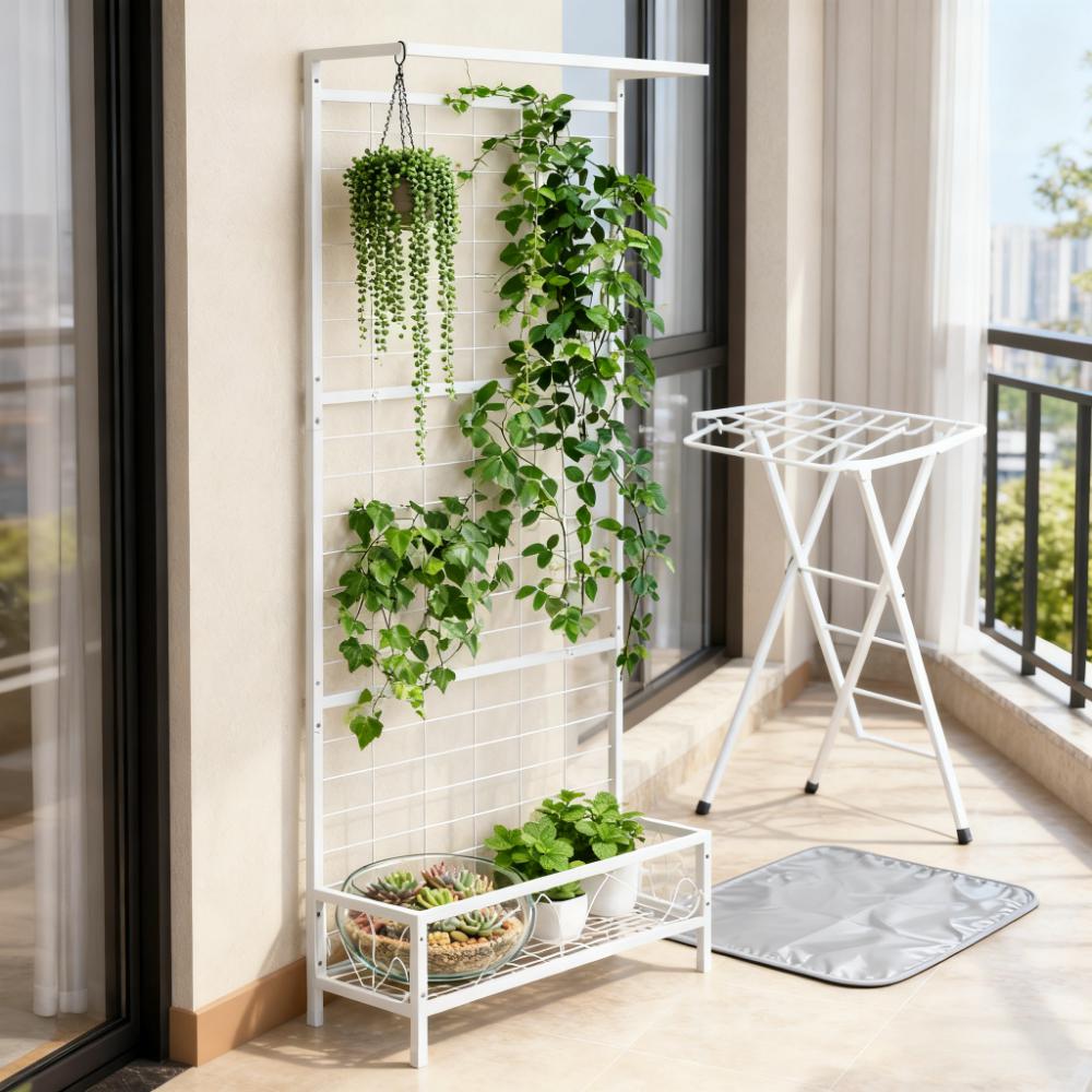 White Plant Holder Metal Tall Stand With Trellis And Hanging Bar For Indoor - Additional Product View 7