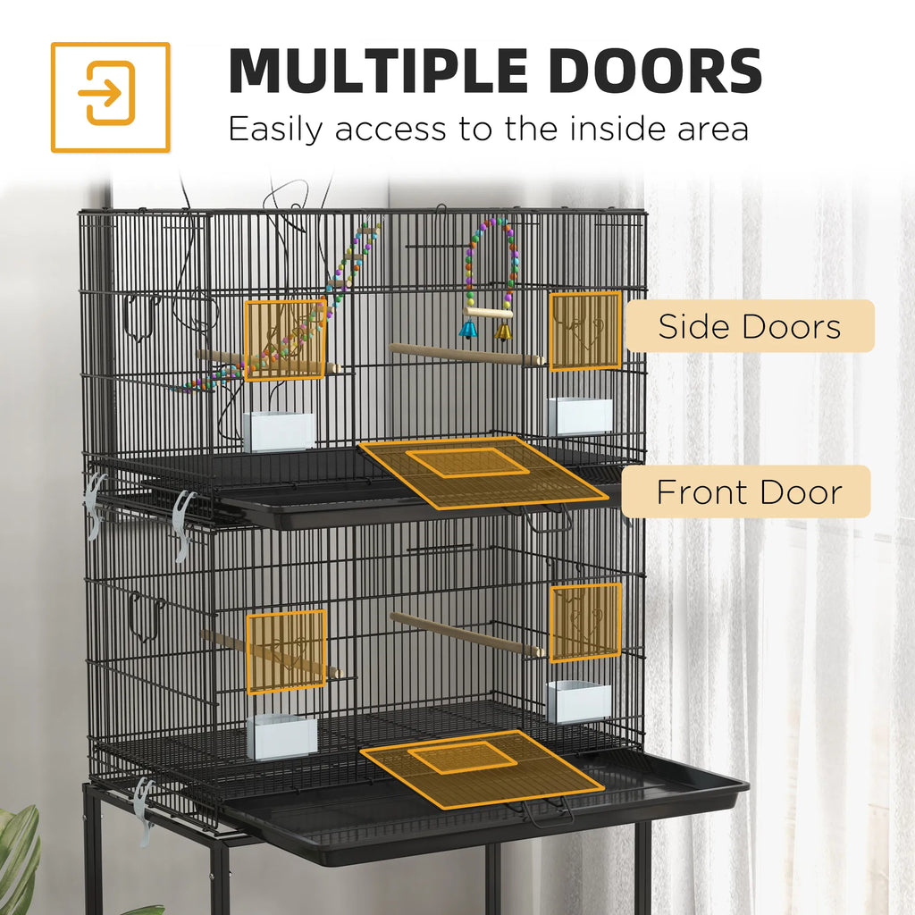 65" Birdcage for Canaries Lovebirds Finches Budgie Cage with Wheels Black - Image 2