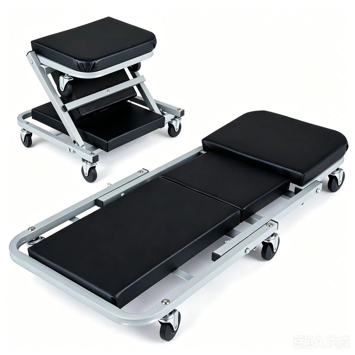 36" 2 in 1 Mechanic Creeper Seat with 360 Swivel Casters Heavy Duty Metal - Image 5