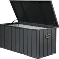 150-gallon all weather resin outdoor deck storage box with hydraulic struts in dark gray - main view