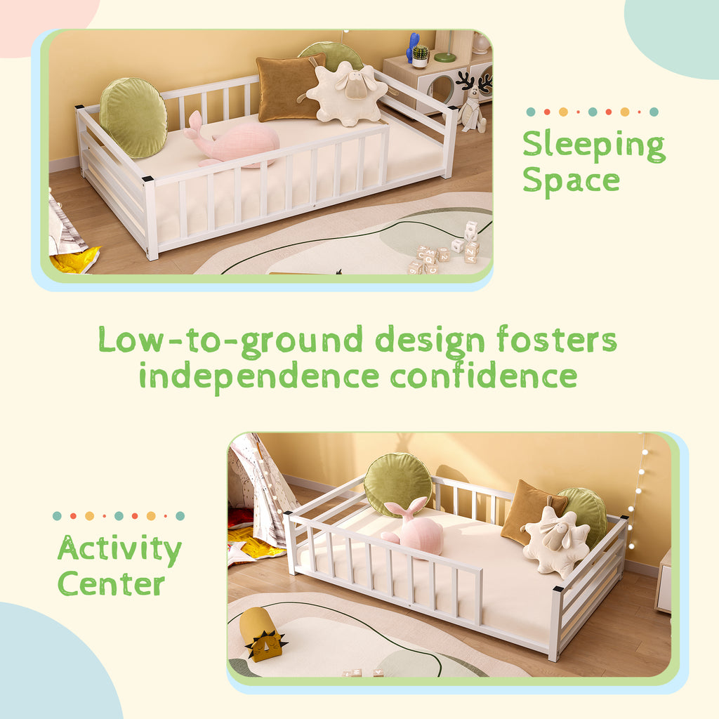 Twin Size Floor Bed Low Profile Metal Platform with Heavy Duty Guardrails No - Image 4