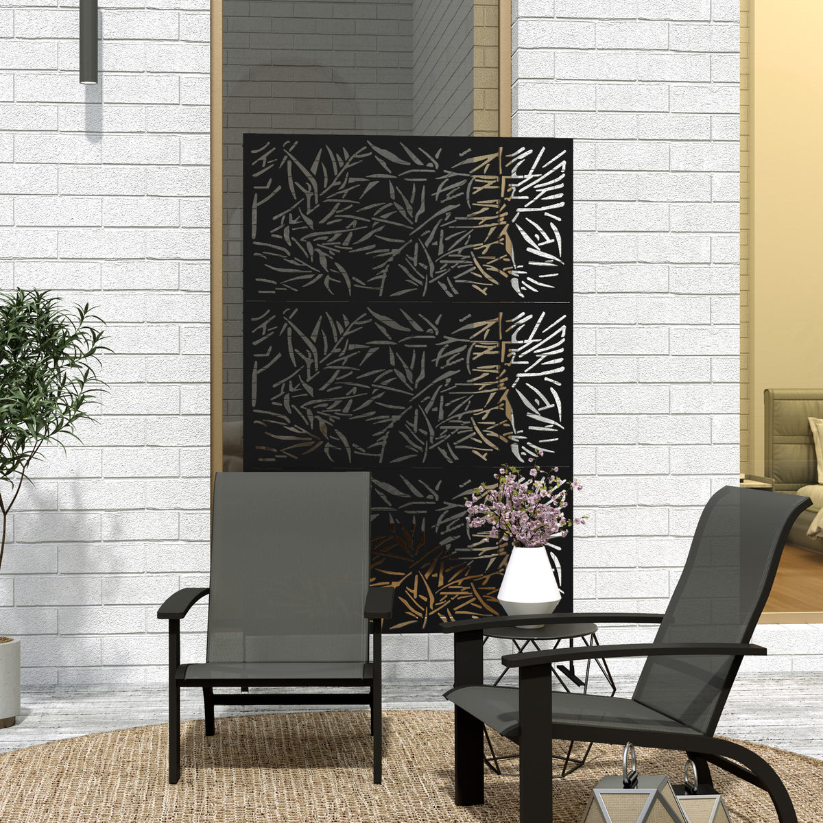 Decorative Privacy Fence Screen Metal Outdoor Climbing Plant Trellis - In-Use and Feature Display