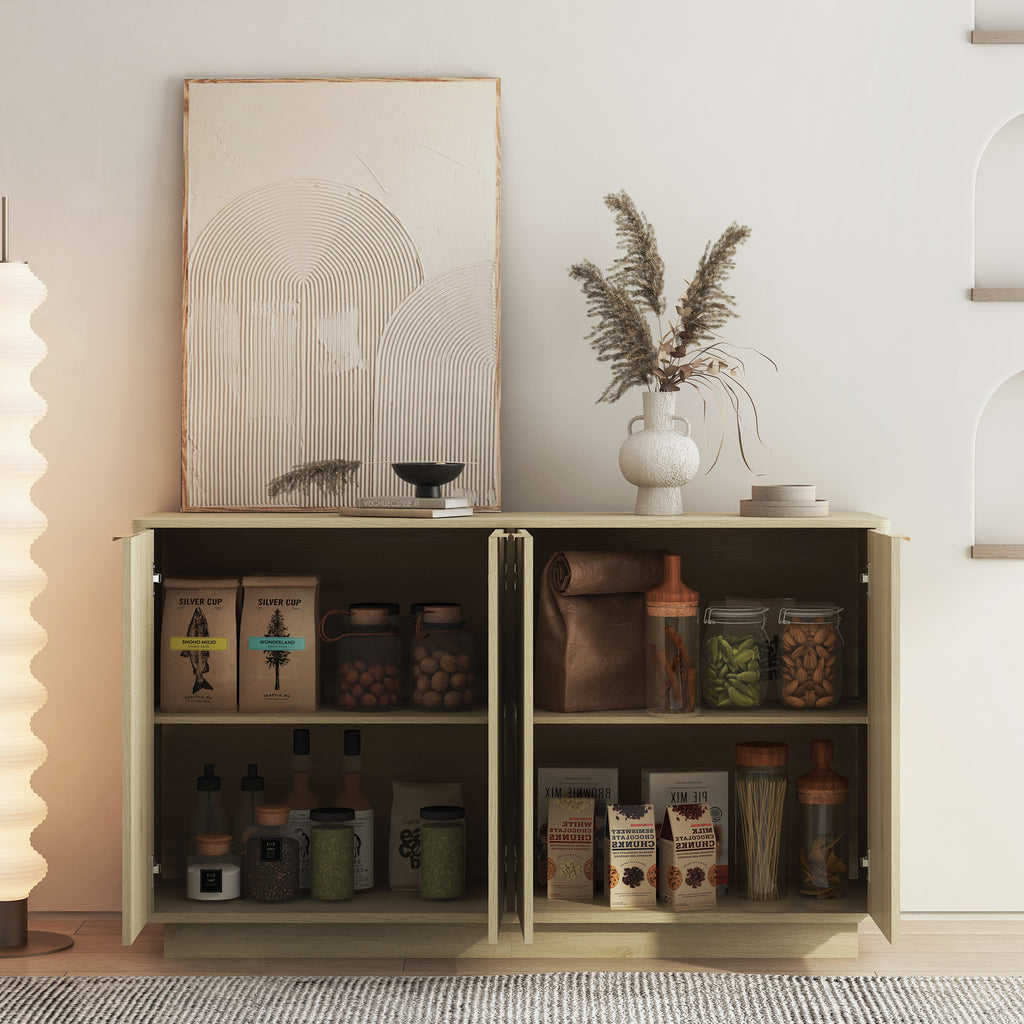 Fluted Wood Sideboard Buffet Cabinet with Adjustable Storage