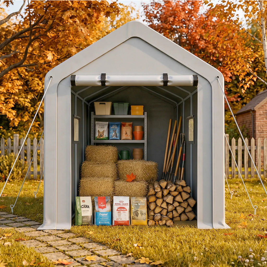 8x10ft outdoor storage shelter shed with roll up windows and steel frame - angle 4 detail