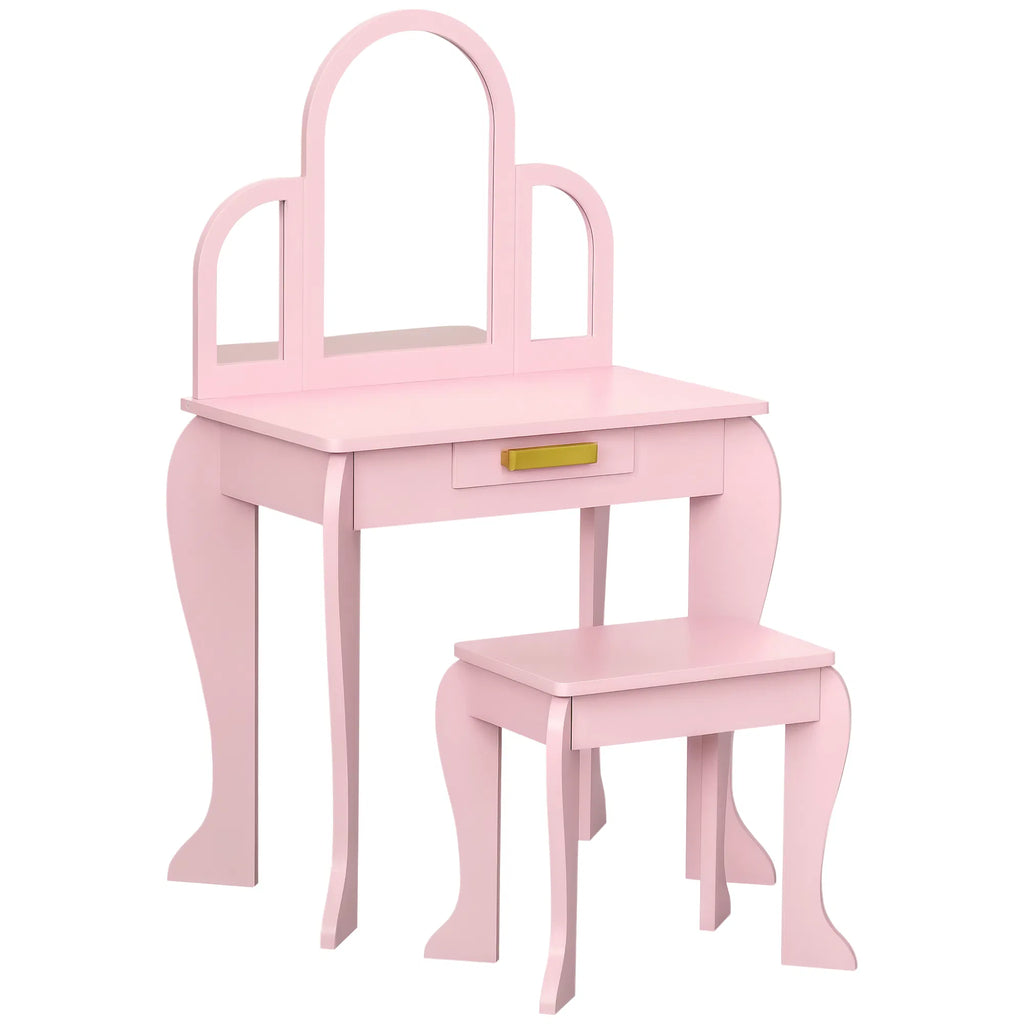 Kids Dressing Table and Chair Set Girls Dressing Set Makeup Desk with Drawer - Image 5