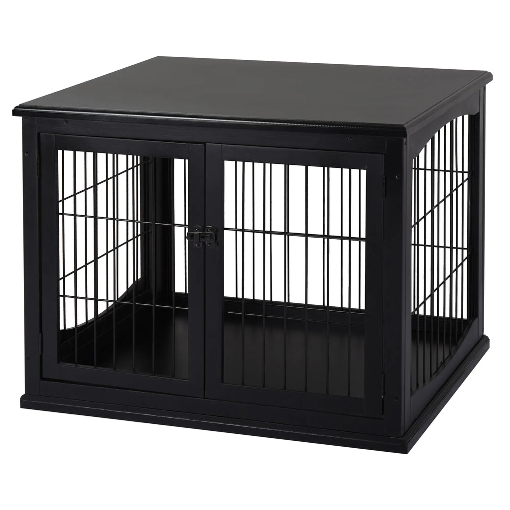 26" Wooden Dog Cage with Double Door Entrance & Simple Modern Design Black - Image 4