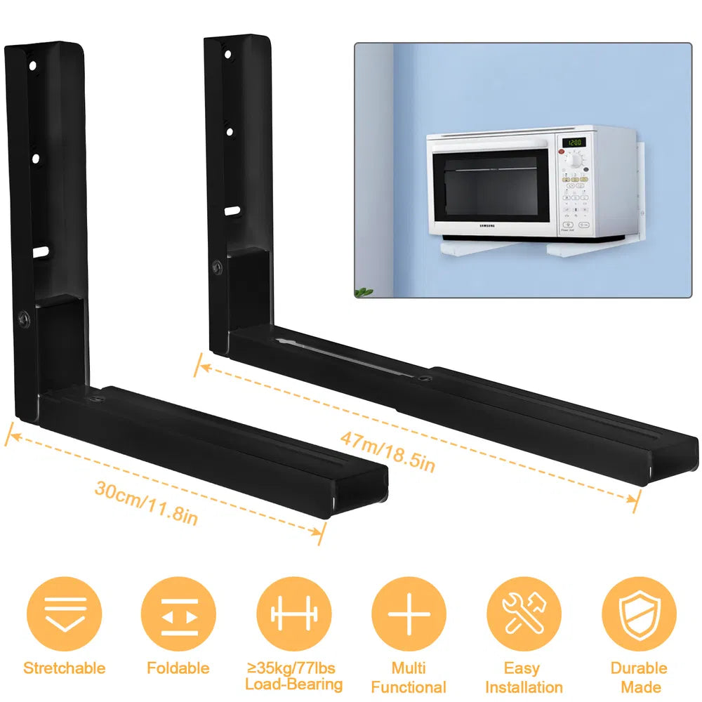 2 Pcs Microwave Brackets Adjustable Wall Mount Shelf Heavy Duty Carbon Steel - Image 2