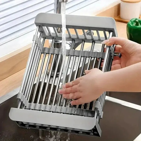 Adjustable Immersion Sink Dish Drying Rack With Stainless Steel Drain Basket - Image 6