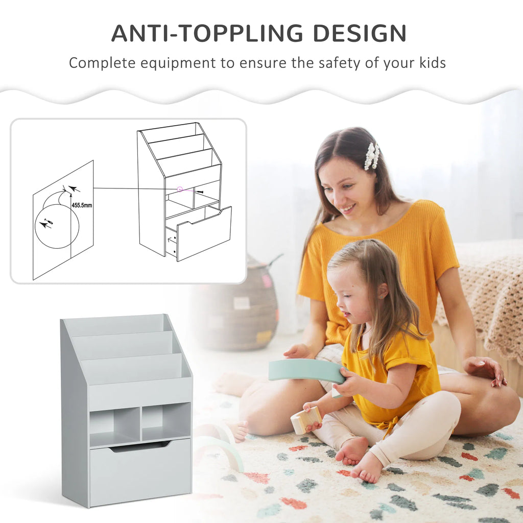 Kids Bookcase Multi Shelf Rack Organizer with Storage Drawer for Books for - Image 4