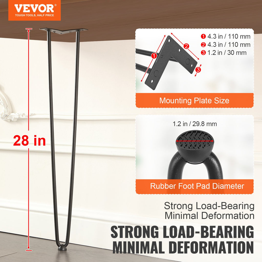 28' Hairpin Furniture Legs Metal Home DIY Projects For Nightstand Coffee - Image 4